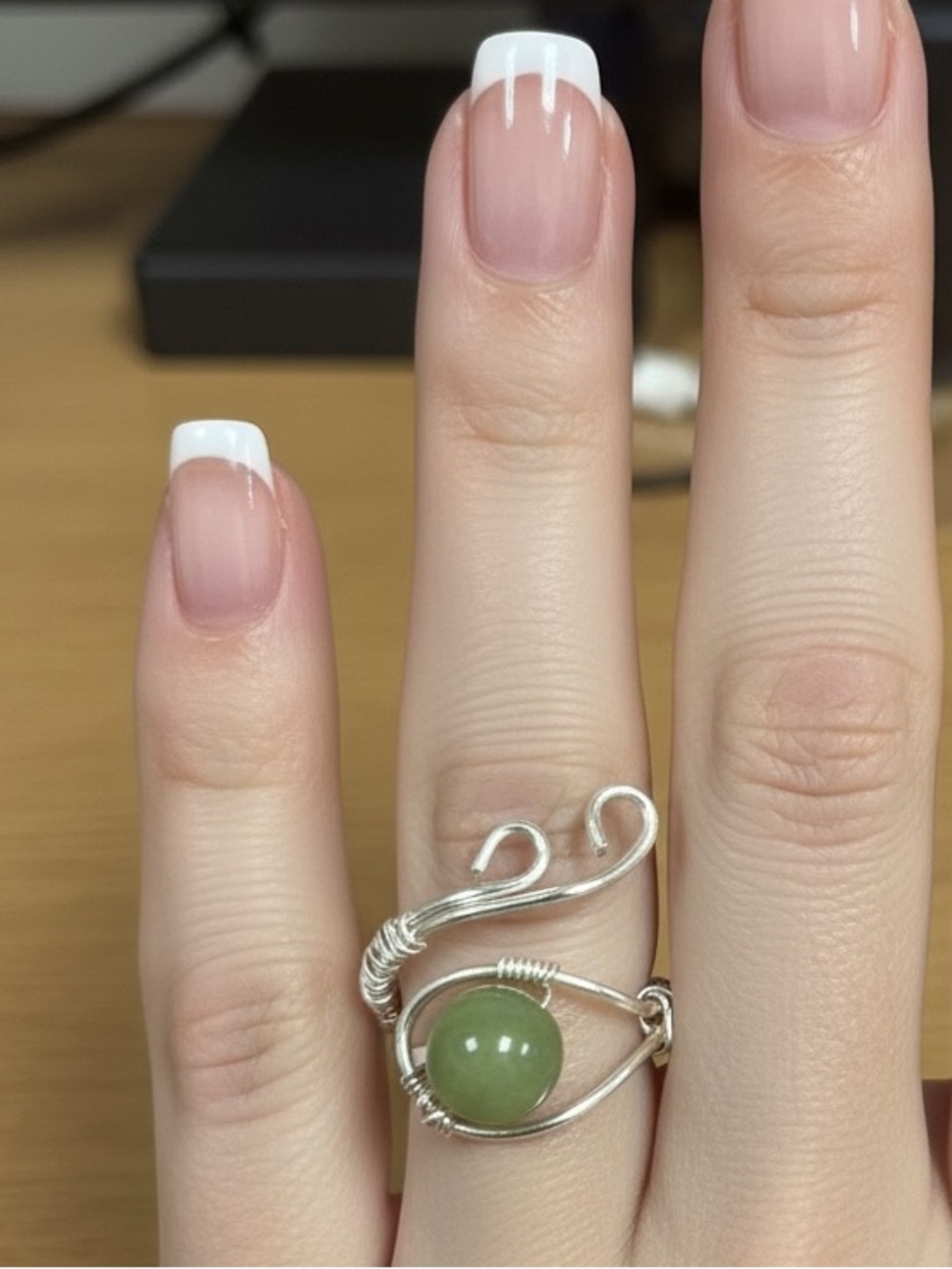 Genuine Green Moss Agate Ring silver tone